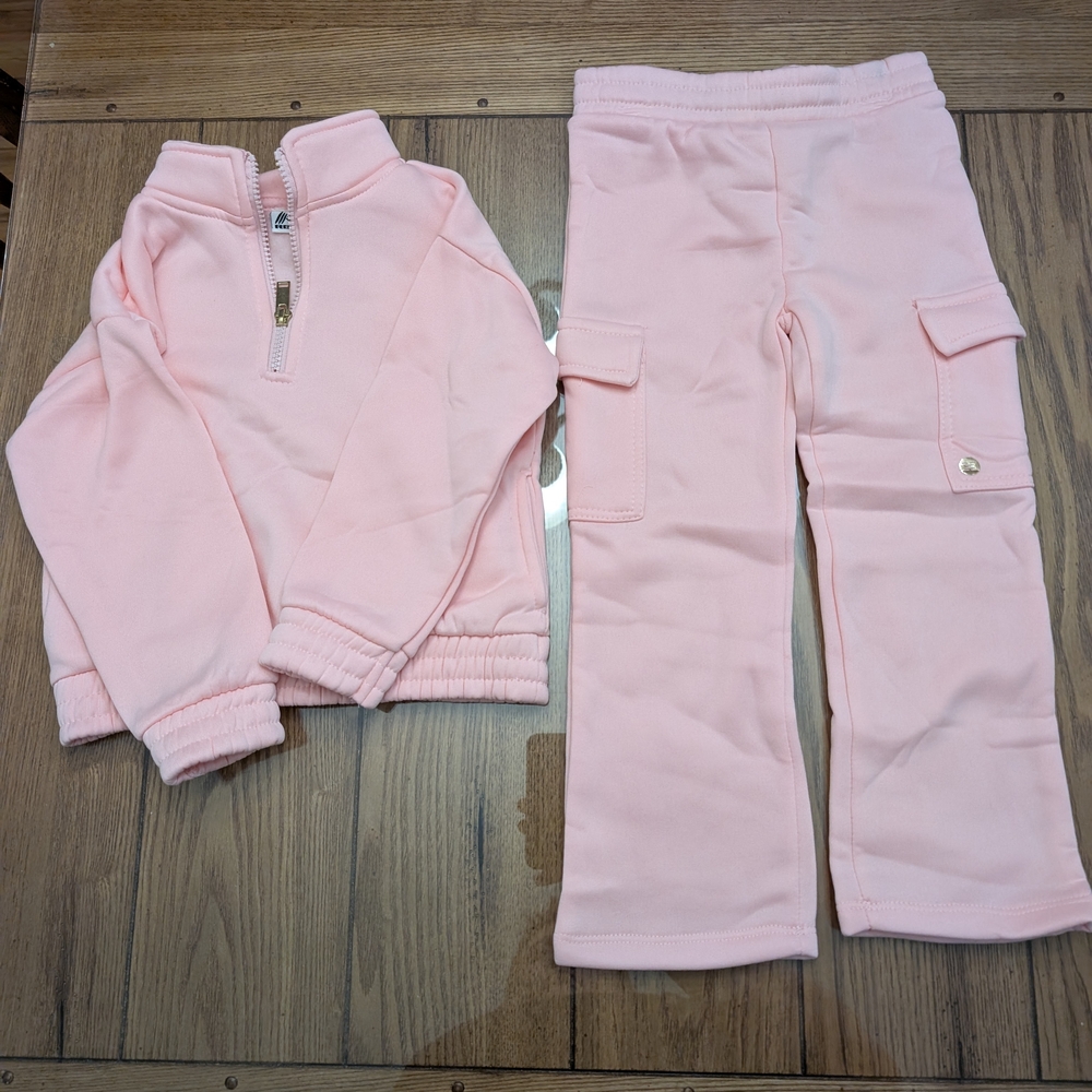 RBX Girls' Sweatsuit Set -Mock Neck Fleece Jacket and Wide Leg Cargo Pants